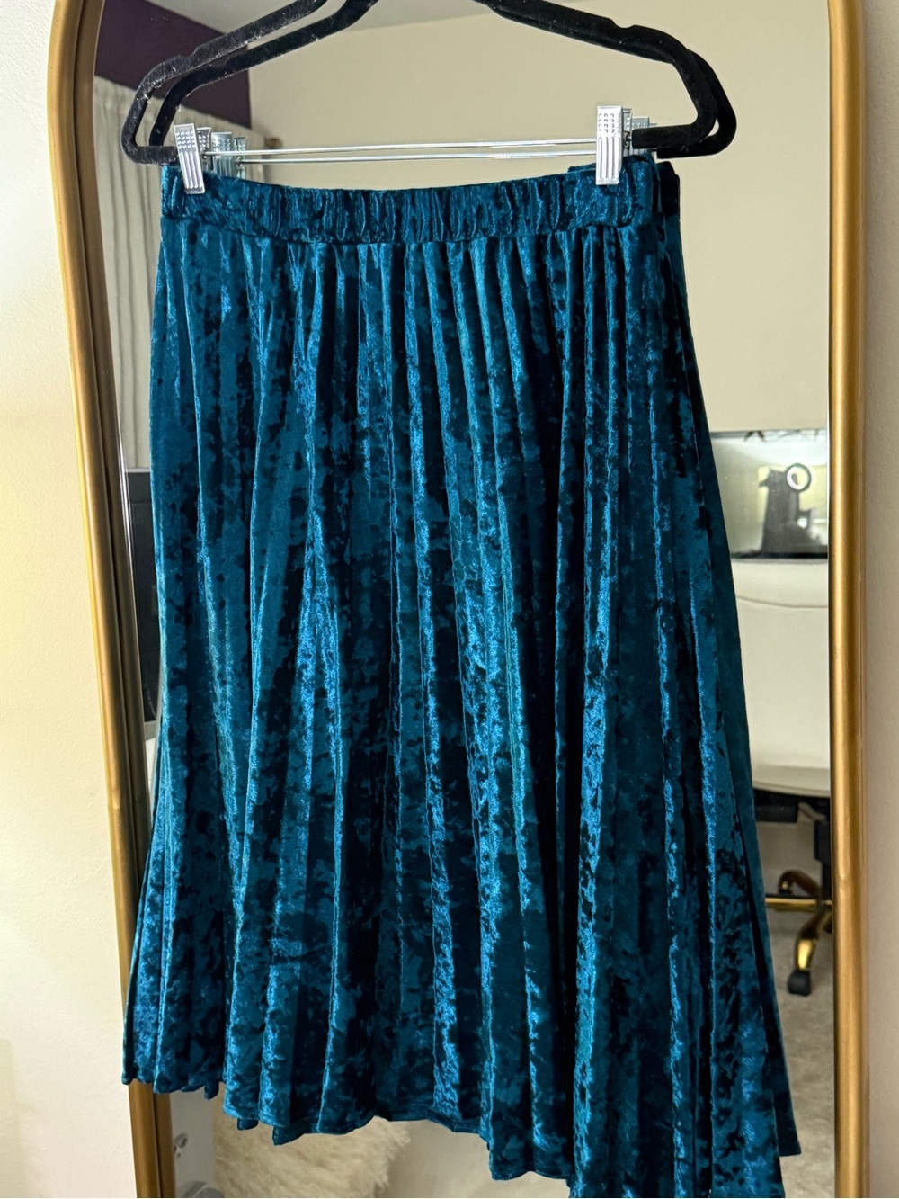 ELOQUII Teal Crushed Velvet Pleated Midi Skirt 14/16